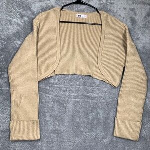 SO Women’s Ribbed Shrug Cardigan Size M Beige Open Front Long Sleeve Knit Bolero